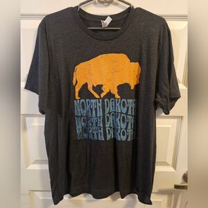 North Dakota Retro Wave W/buffalo Bella + Canvas Dark Gray T-Shirt. Unisex. XL.